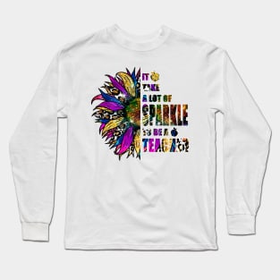 It Takes A Lot Of Sparkle To Be a Teacher Leopard colorful Sunflower Long Sleeve T-Shirt